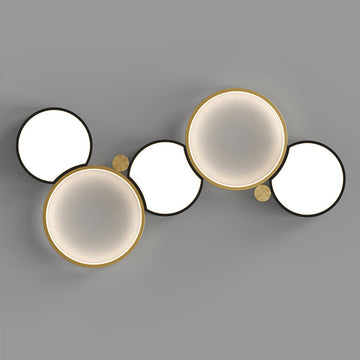 Multi-Circles 5-Light LED Flush Mount Ceiling Light in Black & Gold